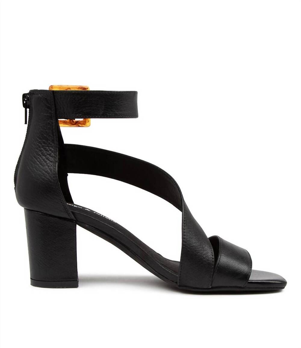 NEW DJANGO & JULIETTE women's pera leather heeled sandals in black